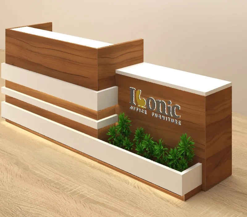 flora-reception-desk with space for plantsand logo